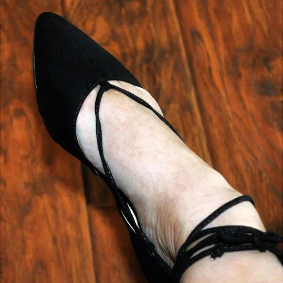 Black Suede Ballerina Flats - Long Ties! - Picture 6 of 7